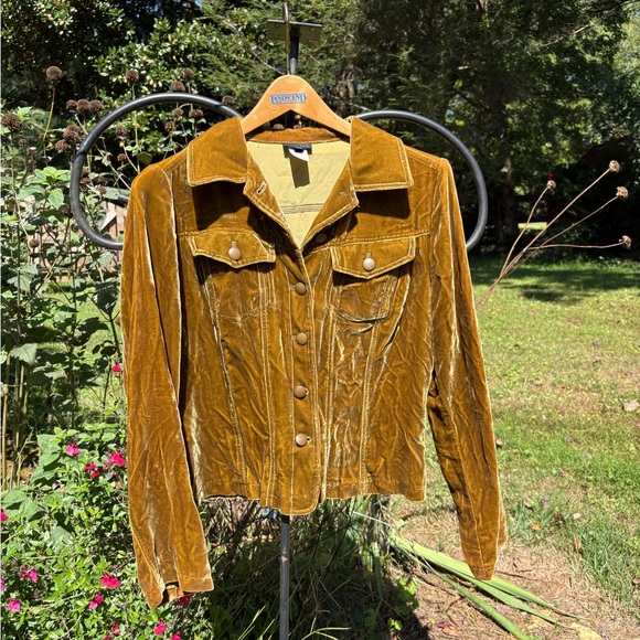 Vintage 90s silk velvour Velvet Button-Up blouse in Gold brown - Picture 1 of 7